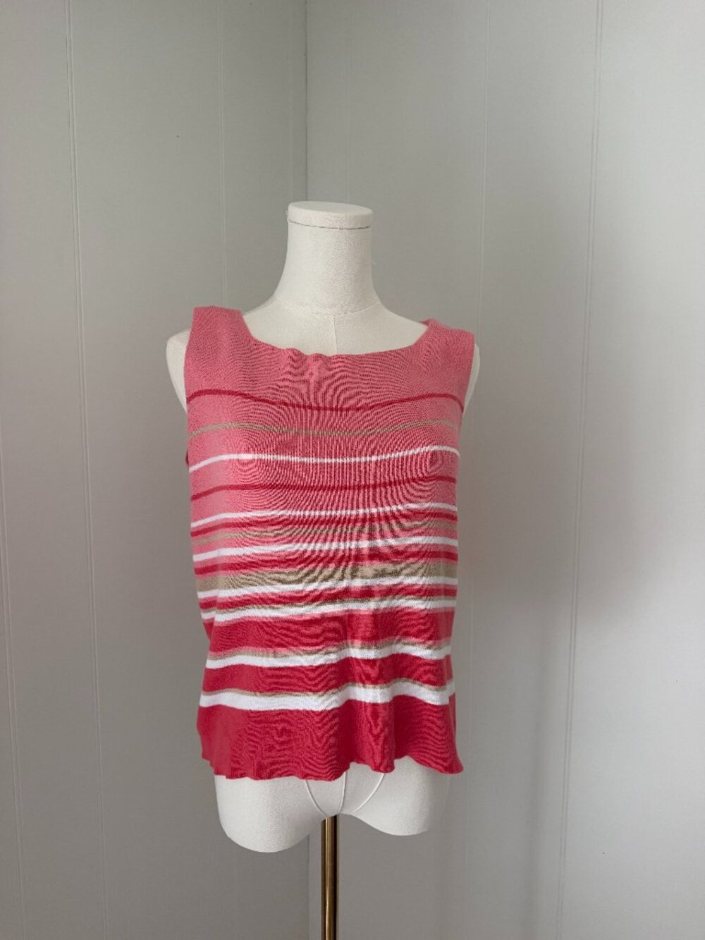 Vintage Pink Striped Cotton Knit Tank Top